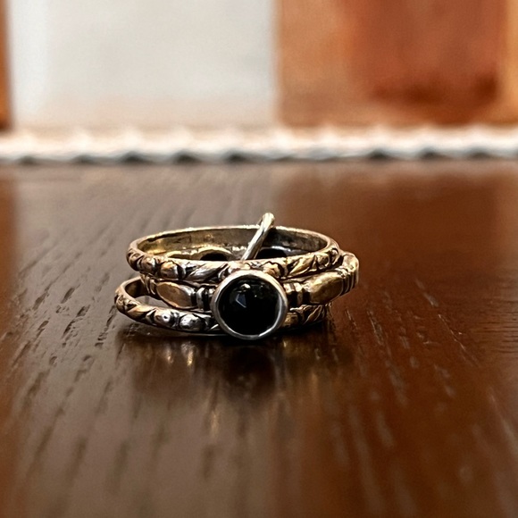 3-stacked 925 sterling silver with onyx stone ring set - Picture 1 of 2